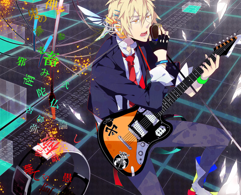 Blonde Anime Character Playing Guitar