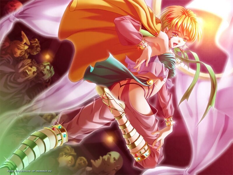 Blonde Anime Character — Purple, Dramatic, Cape