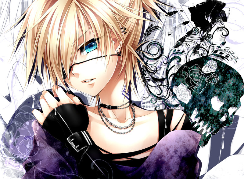 Blonde Anime Character — Purple, Dramatic, Skull