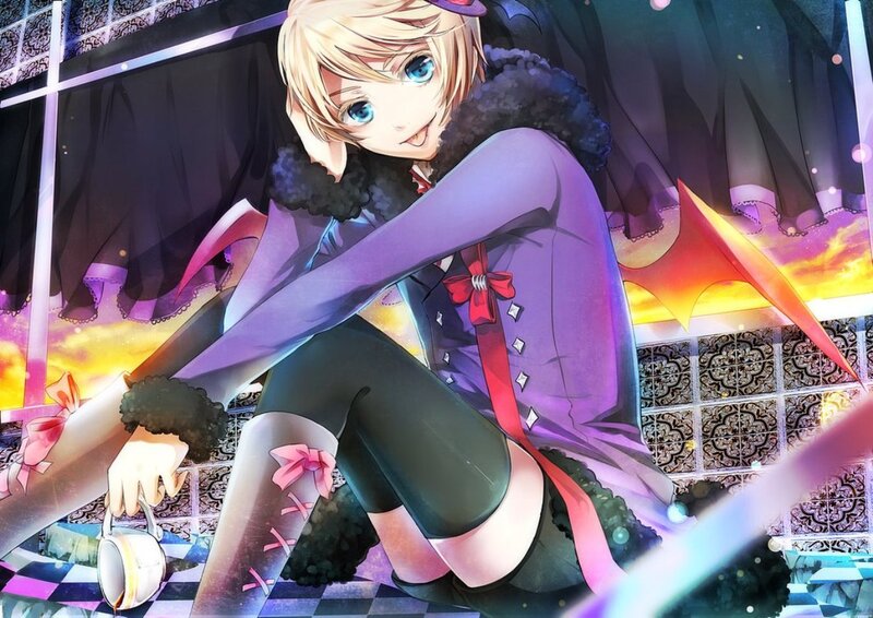Blonde Anime Character — Purple, Dramatic, Sunset