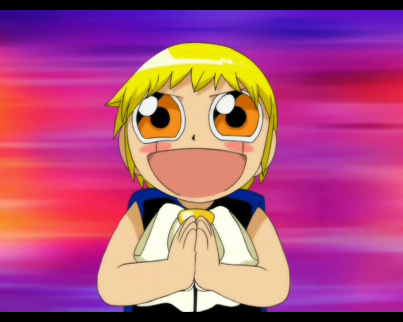 Blonde Anime Character — Purple, Energetic, Hands Clasped