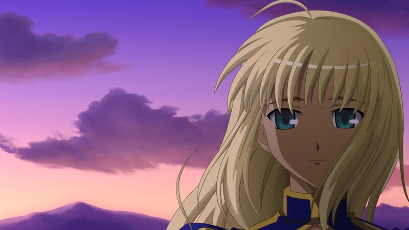 Blonde Anime Character — Purple, Serene, Sunset, Sky