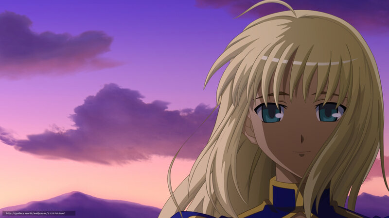 Blonde Anime Character — Purple, Serene, Sunset