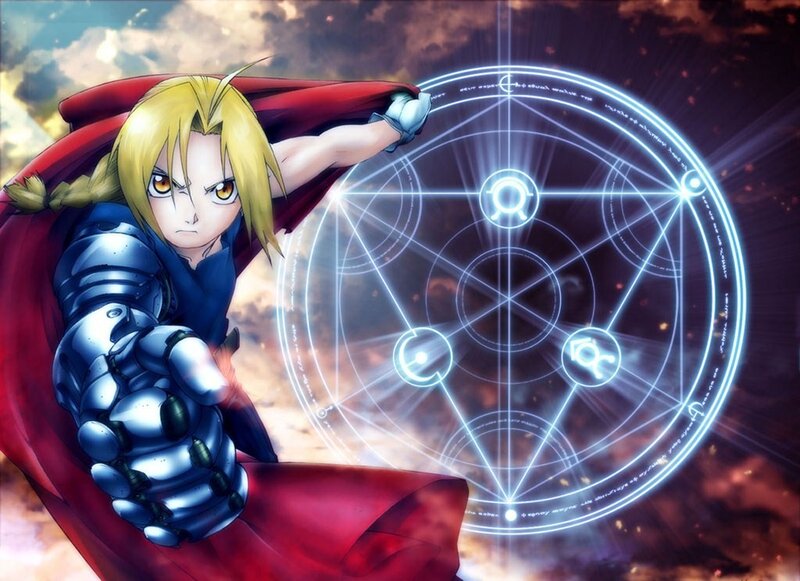 Blonde Anime Character — Red, Dramatic, Alchemical Circle, Red Cloak