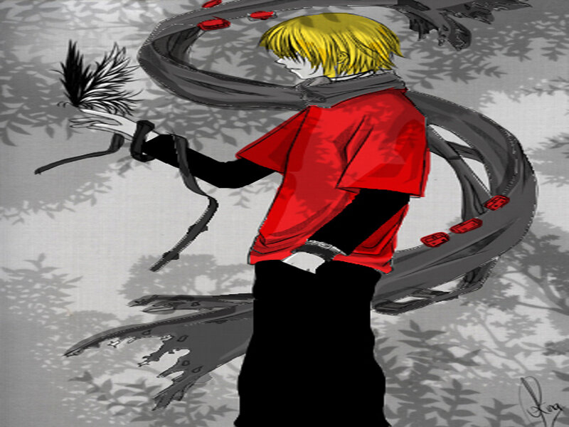 Blonde Anime Character — Red, Dramatic, Manga, Red Shirt
