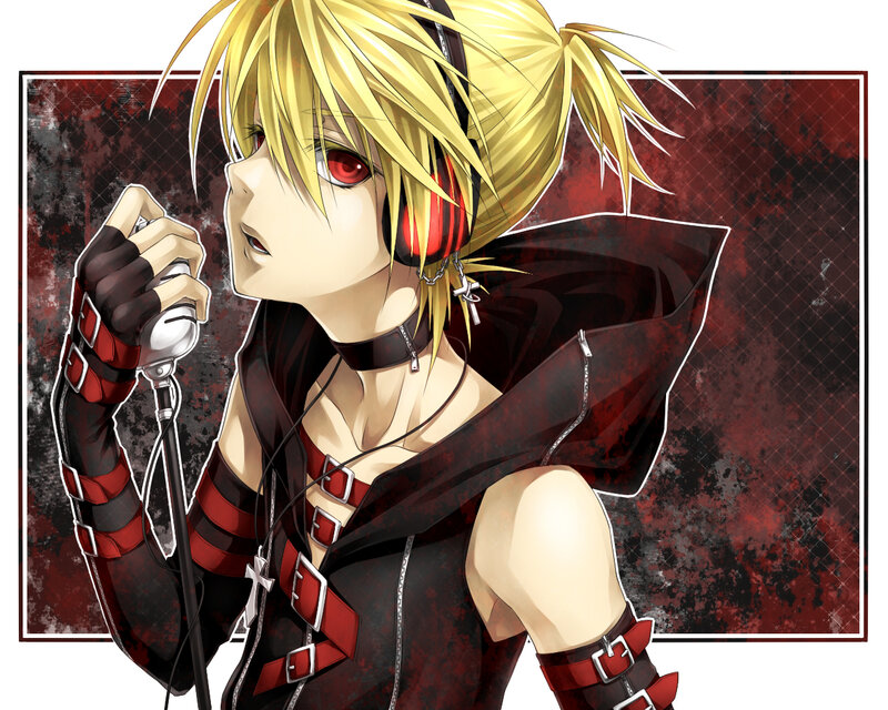 Blonde Anime Character — Red, Dramatic, Microphone, Headphones