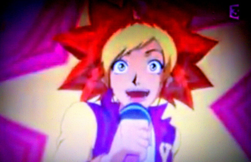 Blonde Anime Character — Red, Dramatic, Microphone
