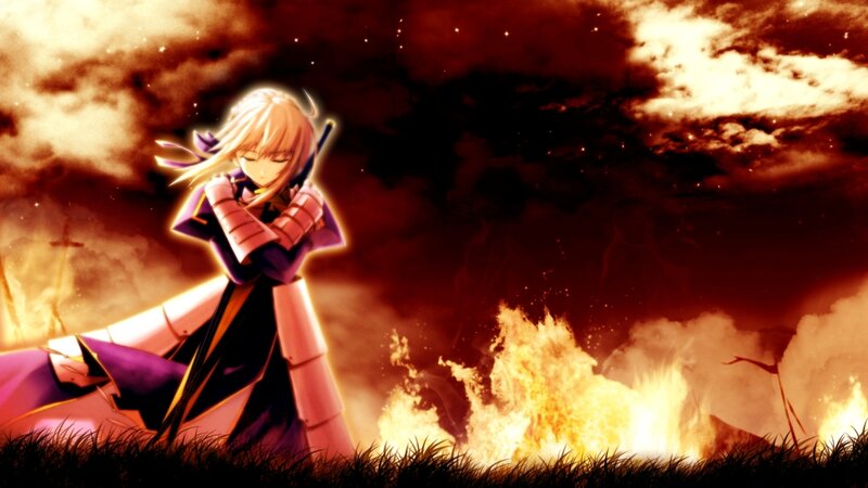 Blonde Anime Character — Red, Dramatic, Night, Fire