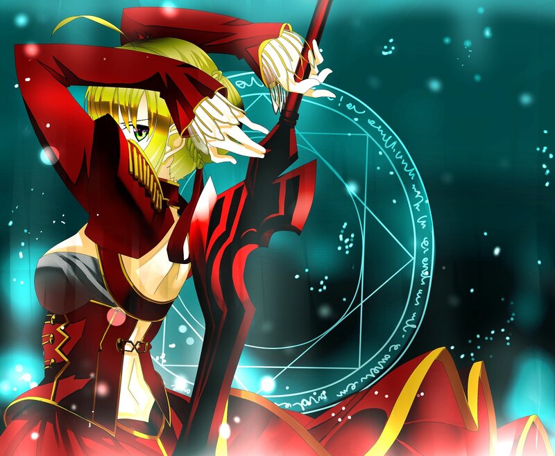 Blonde Anime Character — Red, Dramatic, Night, Magic Circle