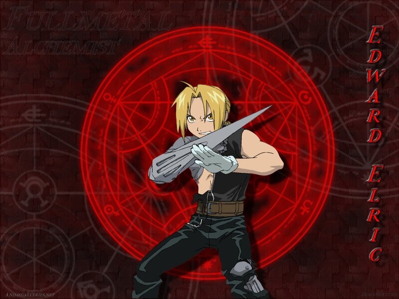 Blonde Anime Character — Red, Dramatic, Sword, Alchemical Circle