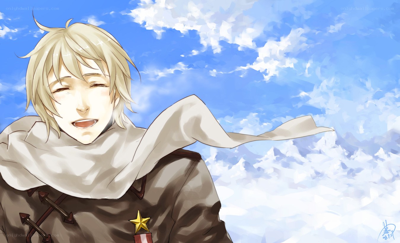 blonde anime character smiling