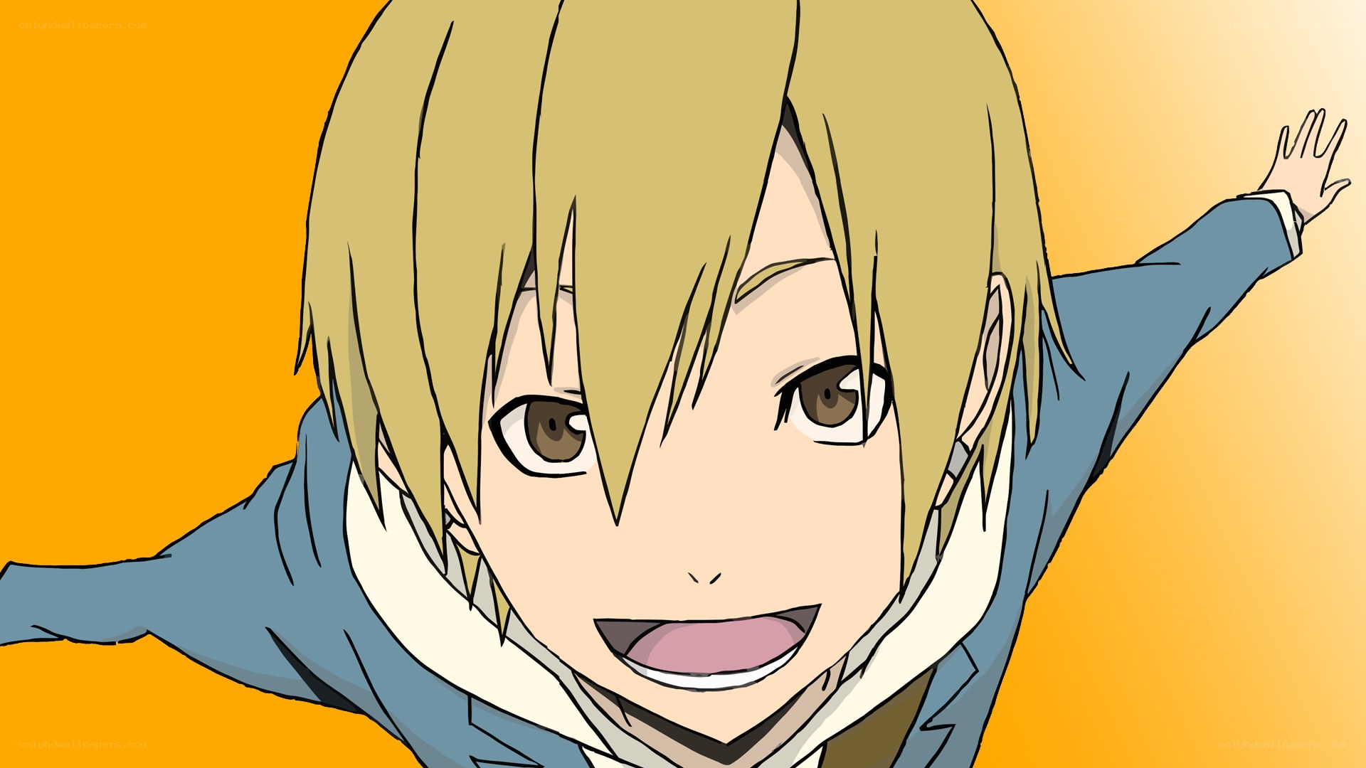 blonde anime character smiling