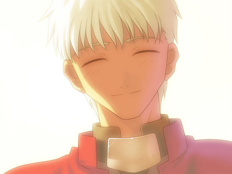 blonde anime character smiling