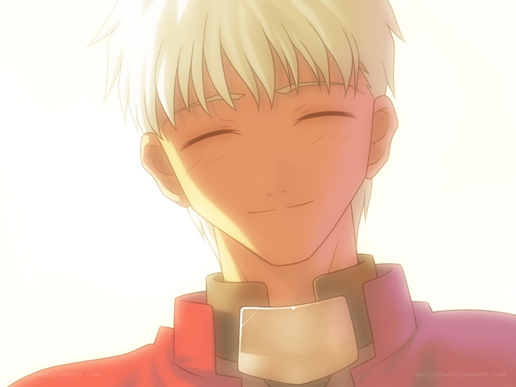 blonde anime character smiling