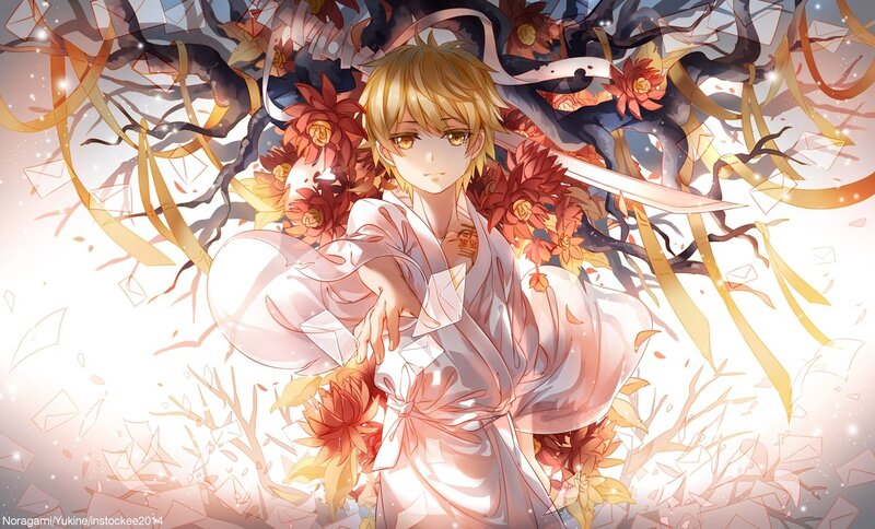 Blonde Anime Character — White, Dramatic, Autumn, Flowers