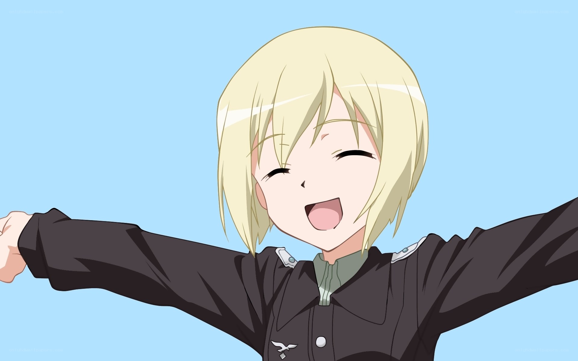 blonde anime character with arms outstretched