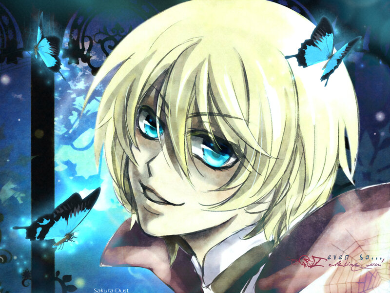 blonde anime character with butterflies
