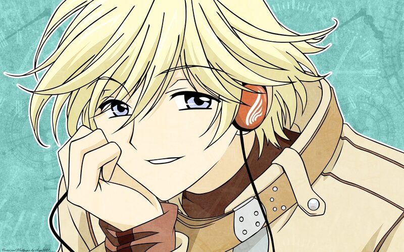 blonde anime character with headphones