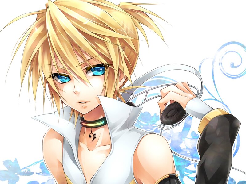 Blonde anime character with headphones