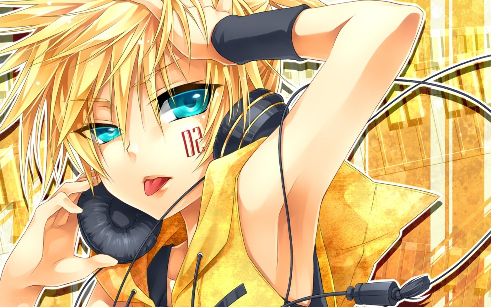 blonde anime character with headphones