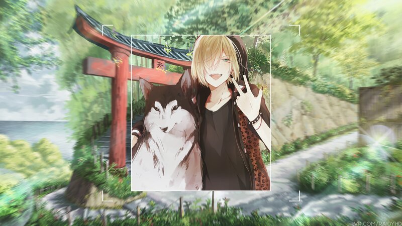 Blonde Anime Character with Husky — Green