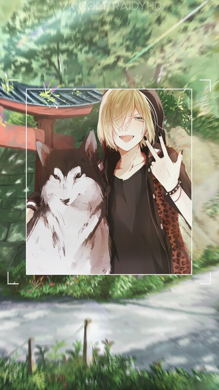 Blonde Anime Character with Husky
