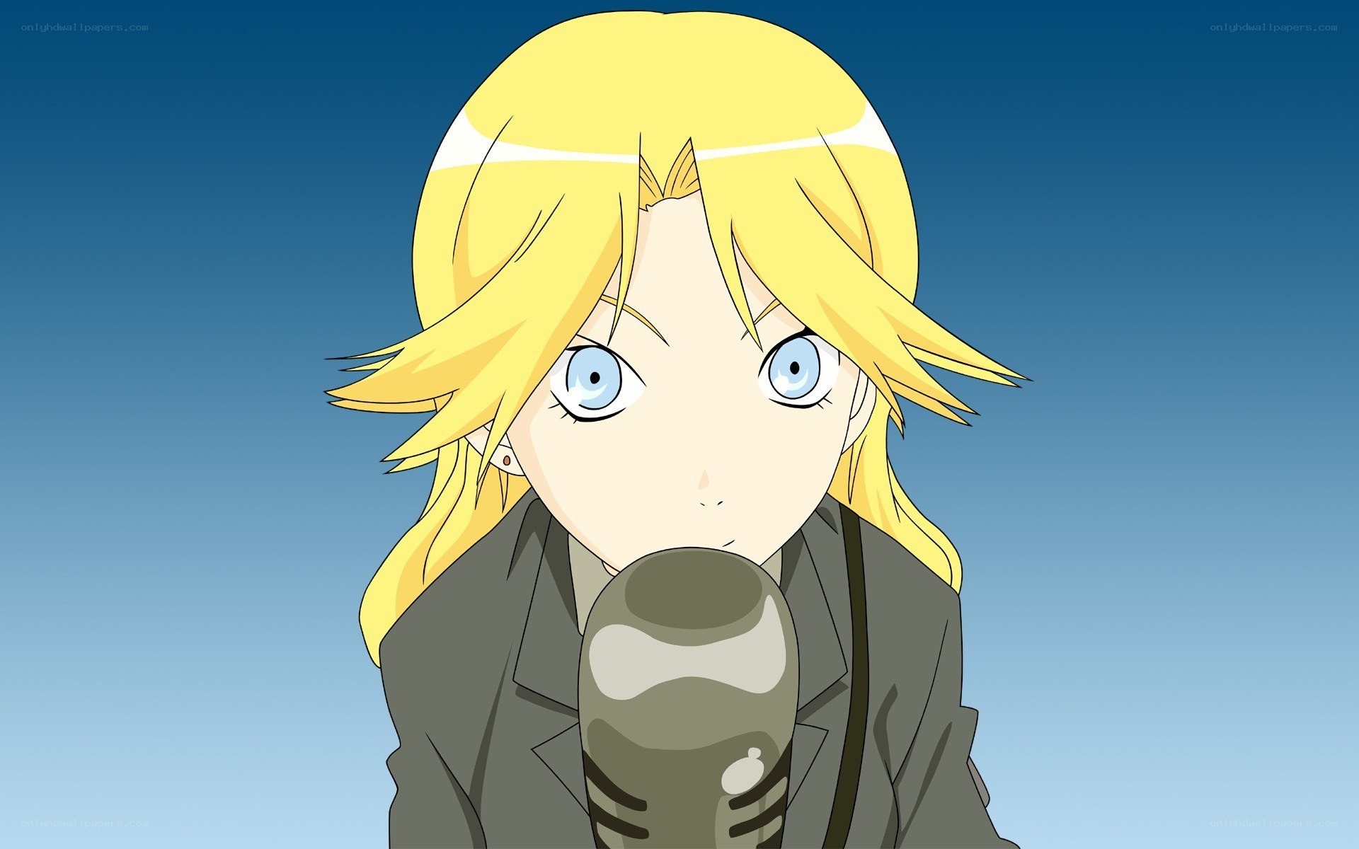 blonde anime character with microphone
