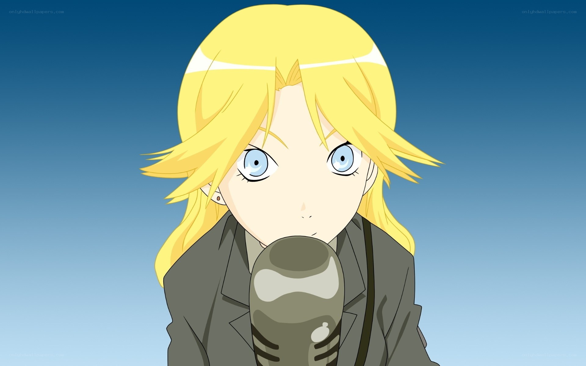 blonde anime character with microphone