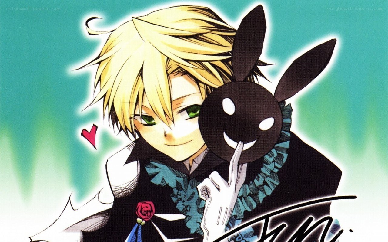 blonde anime character with rabbit mask