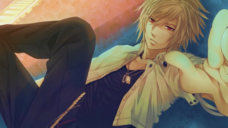 blonde anime character with red eyes