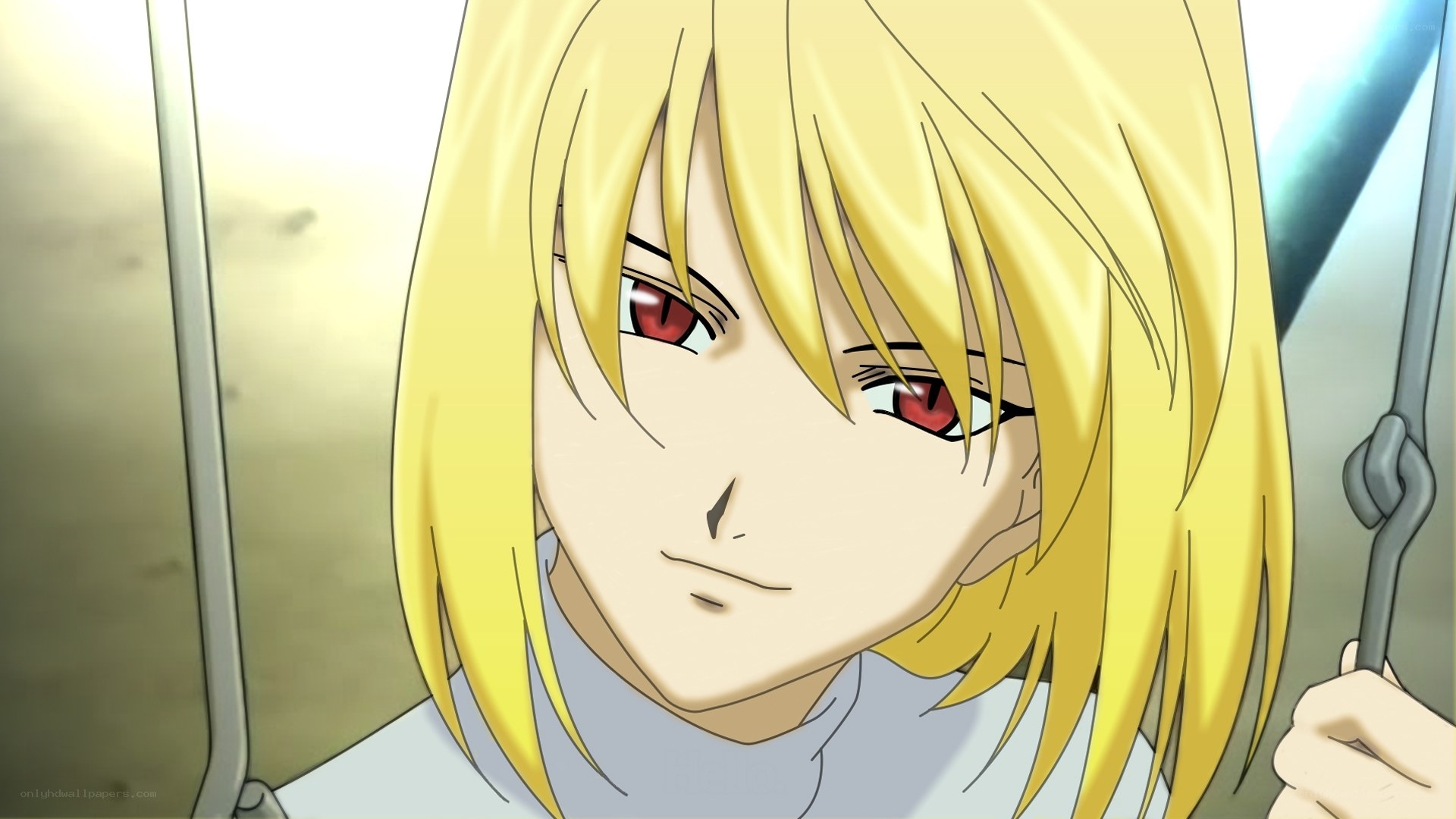 blonde anime character with red eyes
