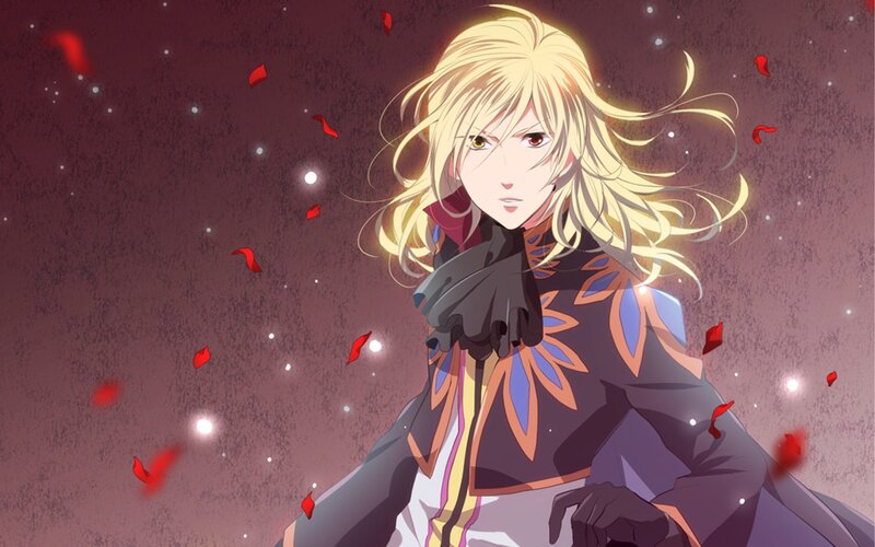 blonde anime character with rose petals