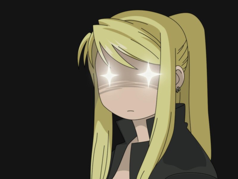 blonde anime character with sparkly eyes