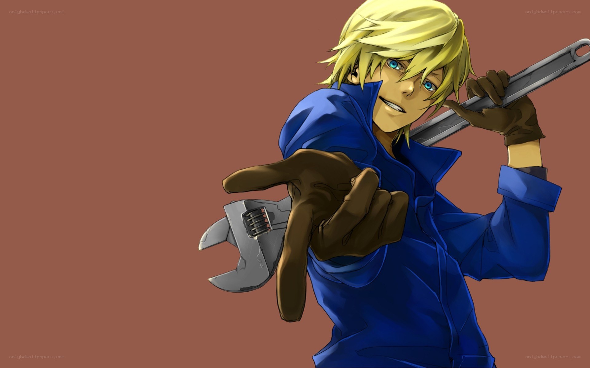 blonde anime character with wrench