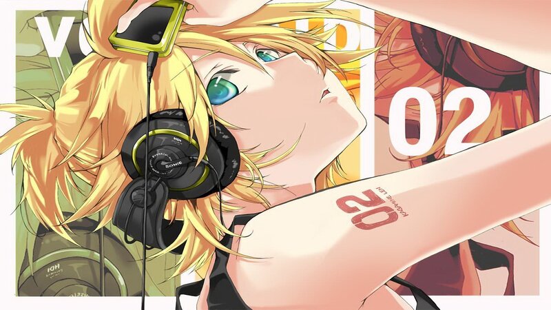 Blonde Anime Character — Yellow, Calm, Headphones, Smartphone, Tattoo