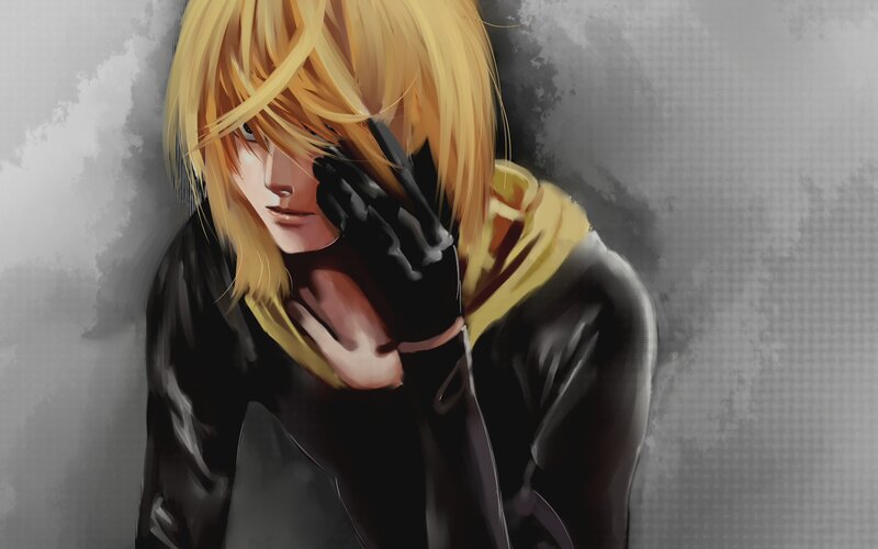 Blonde Anime Character — Yellow, Dramatic, Digital Art, Black Gloves