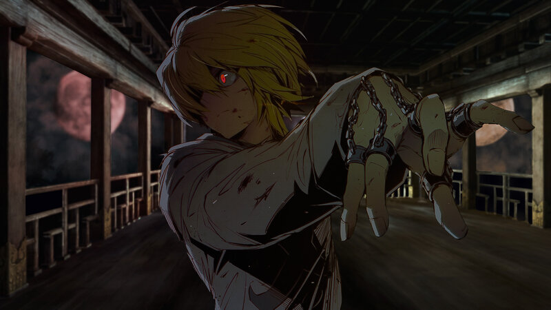 Blonde Anime Character — Yellow, Dramatic, Night, Chains