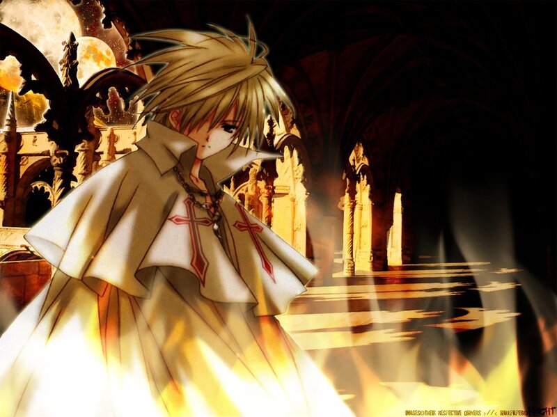 Blonde Anime Character — Yellow, Dramatic, Night, Church