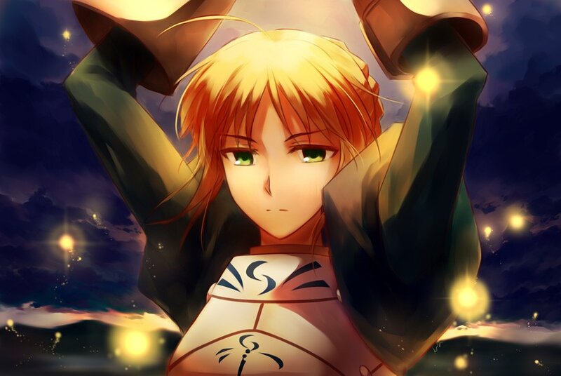 Blonde Anime Character — Yellow, Dramatic, Night, Night Sky