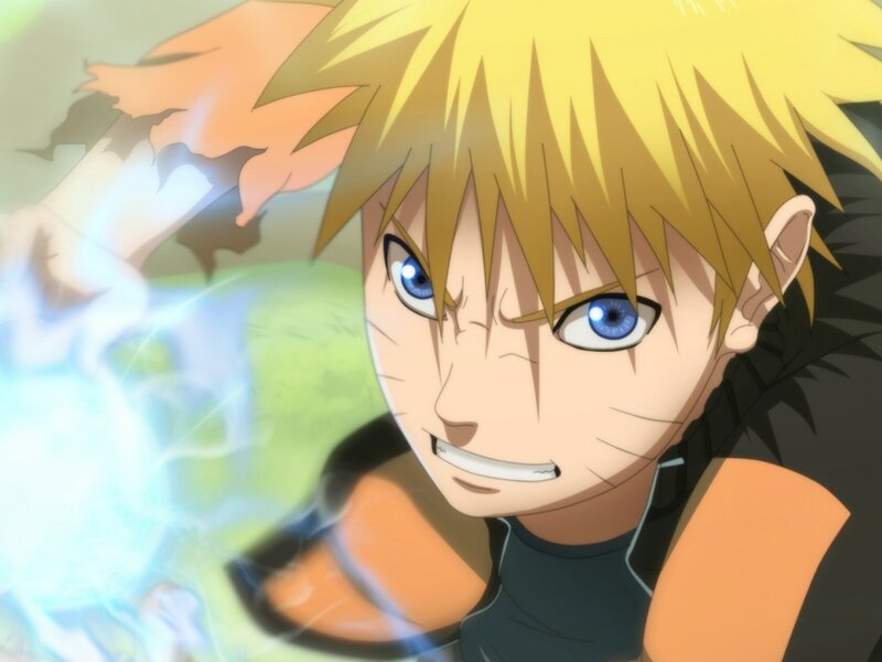 Blonde Anime Character — Yellow, Intense, Blue Chakra, Orange Clothing