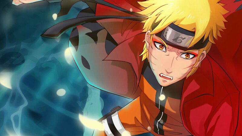 Blonde Anime Character — Yellow, Intense, Headband, Red Cloak