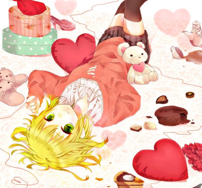 Blonde Anime Character — Yellow, Playful, Heart Pillows
