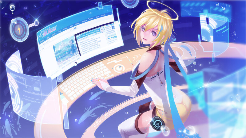 Blonde Anime Girl at Computer