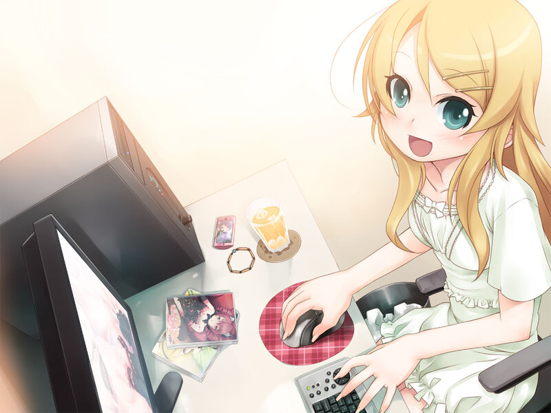 Blonde Anime Girl at Desk — Yellow