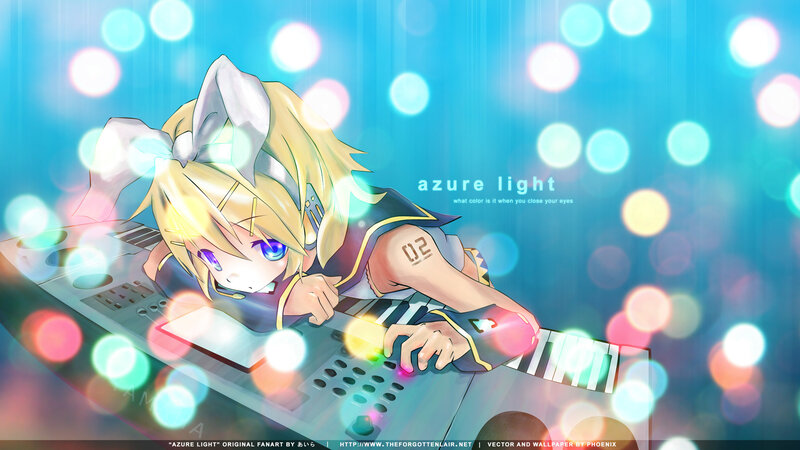 Blonde Anime Girl at Keyboard — Blue