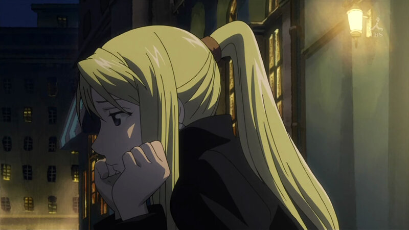 blonde anime girl at night
