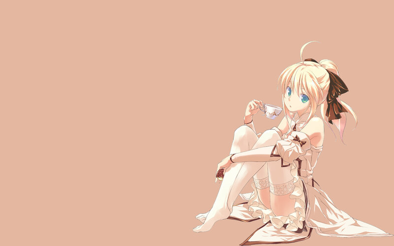 Blonde Anime Girl — Beige, Calm, Tea Cup