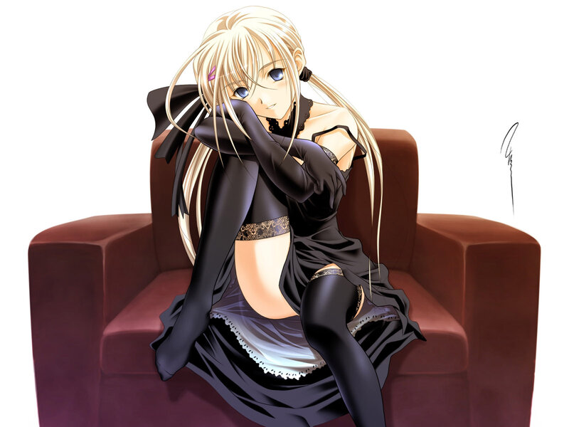 Blonde Anime Girl — Black, Calm, Armchair