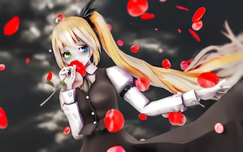 Blonde Anime Girl — Black, Dramatic, 3d Render