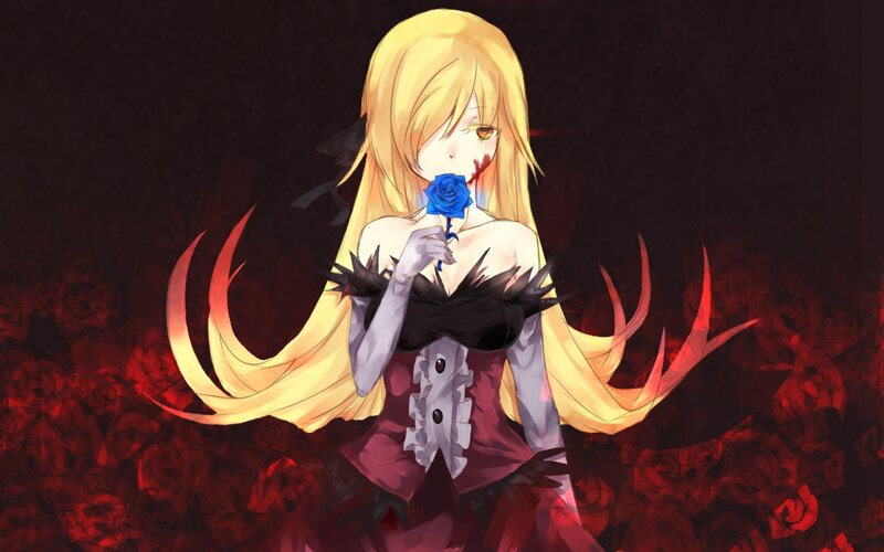 Blonde Anime Girl — Black, Dramatic, Blue Rose